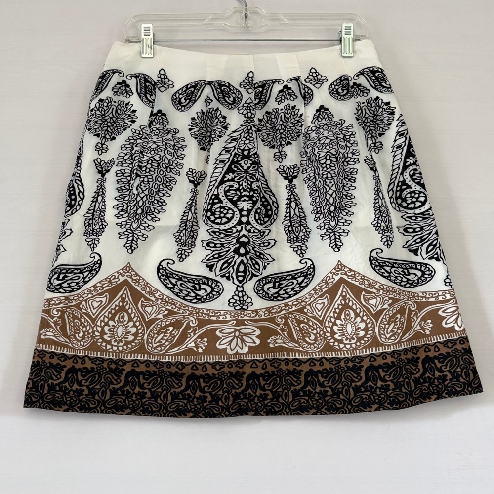 Banana Republic Womens Paisley A-Line Skirt Size 8 Black Brown White Knee Length